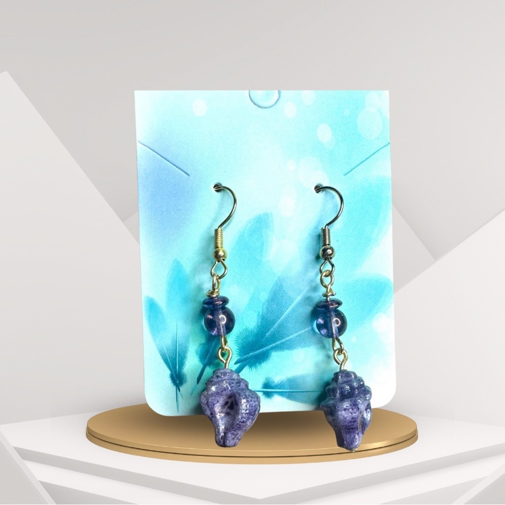 Hand crafted earrings beach seashell beaded lavender earrings